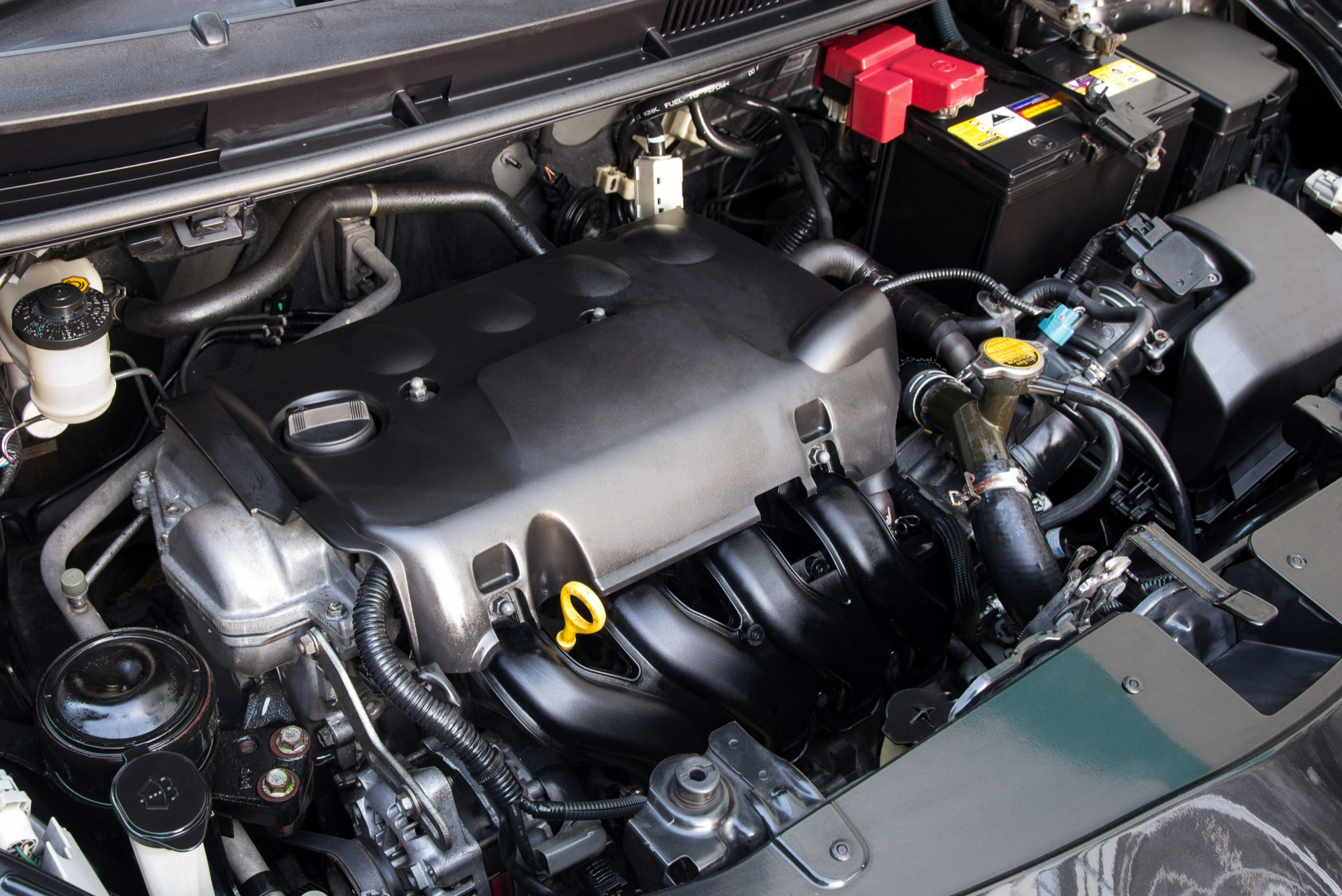 A close up shot of the engine bay